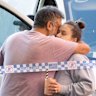 Eleftheria Amanatidis (right) outside her Yarraville business on Monday after the fire.