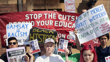 Sydney University students protesting against the Ramsay Centre last month.