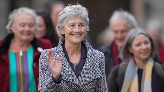 Left-wing independent Catherine Connolly arrives at Dublin Castle for the count in Ireland’s presidential election.