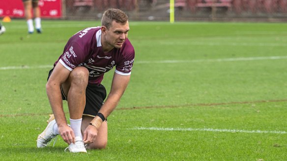 Tom Trbojevic trained at right centre inside Reuben Garrick.