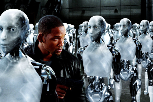 Will Smith battles another pesky AI that thinks it knows best (and a few thousand robots) in the 2004 film <i>I, Robot. 