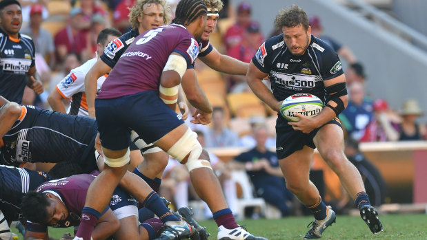 Leading No.1 James Slipper on the charge for the Brumbies on Sunday in Brisbane. 