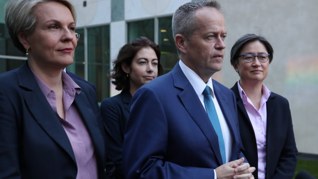 A debate Labor needs to have ... Opposition Leader Bill Shorten with Tanya Plibersek and Penny Wong. 