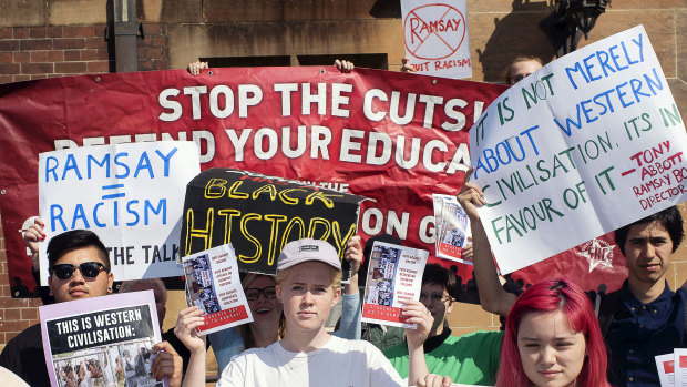 Sydney University students protesting against the Ramsay Centre last month.