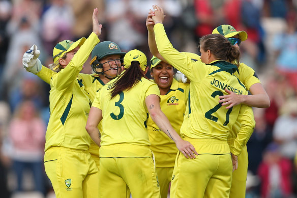 The Australians celebrate their Ashes series win.