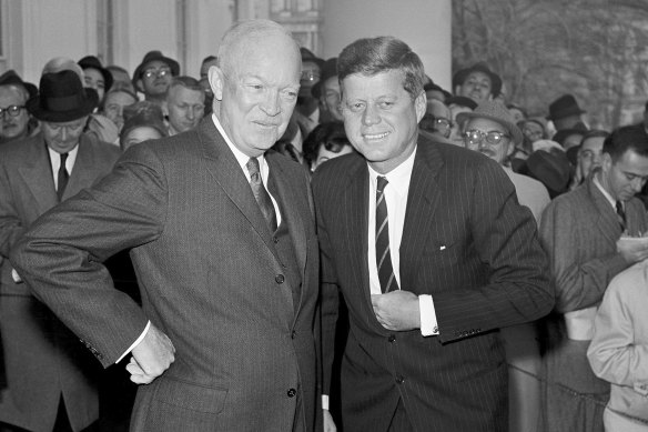 President Dwight Eisenhower and President-elect John F. Kennedy are pictured at the White House in December 1960.
