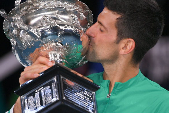 Novak Djokovic after beating Daniil Medvedev to win the 2021 Australian Open men’s title.