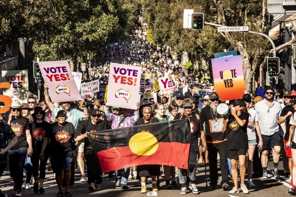 Supporters of an Indigenous Voice to parliament marched in Melbourne and Sydney over the weekend.