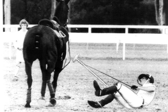 Prince Charles falls off a polo pony at Warwick Farm in Sydney.