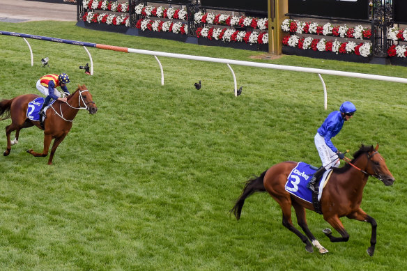 Bivouac leaves Nature Strip in his wake in the VRC Sprint Classic at Flemington last spring.