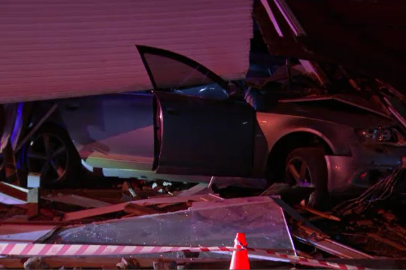 Police say the Audi ploughed into the Kapi Art Space in Kalorama, in the Dandenong Ranges, shortly after 3am.