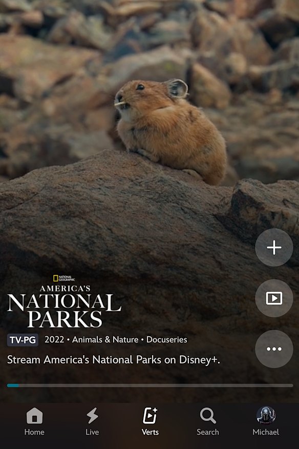 The Disney+ Verts screen.