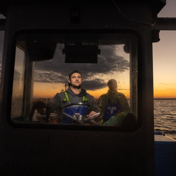 Corner Inlet fisher Luke Anedda returning to port with his catch. 