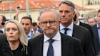 Prime Minister Anthony Albanese at the Bondi terror attack memorial on Sunday.