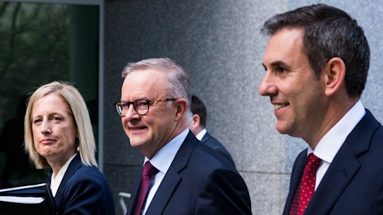 This is not a typical first budget after a party is swept into power. (Left to right) Finance Minister Katy Gallagher, Prime Minister Anthony Albanese and Treasurer Jim Chalmers.