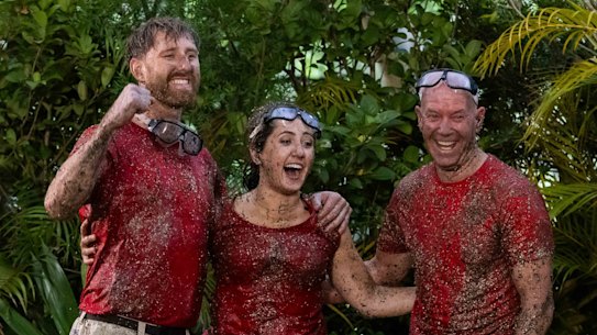 Dyson Heppell, Concetta Caristo and Gary Sweet after their first challenge in I’m a Celebrity ... Get Me Out of Here!