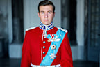 Crown Prince Christian of Denmark, Count of Monpezat, photographed for his 21st birthday on October 15, wearing the uniform of the Royal Life Guards which he serves under as a second lieutenant.