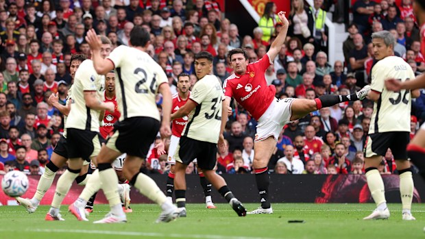 Maguire looks on after taking a shot at goal.