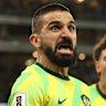 PERTH, AUSTRALIA - JUNE 05: Aziz Behich of the Socceroos celebrates scoring a goal with teammates during the 2026 FIFA World Cup Round Three AFC Asian Qualifier match between Australia Socceroos and Japan at Optus Stadium on June 05, 2025 in Perth, Australia. (Photo by Robert Cianflone/Getty Images)