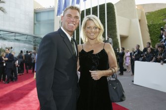 Shane and Simone Warne in 2002 at the Laureus Sport for Good Foundation dinner in Monte Carlo.