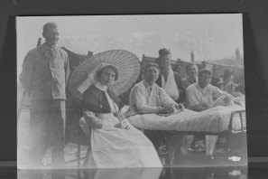 The man in the bed is believed to be Tom Jewell recovering from shrapnel sustained at Bullecourt, France, in 1917. 