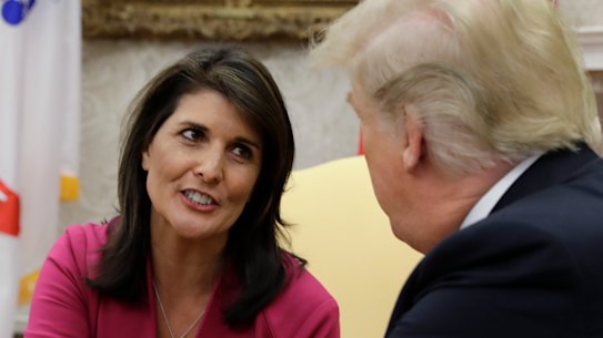 Donald Trump and Nikki Haley in the Oval Office in 2018