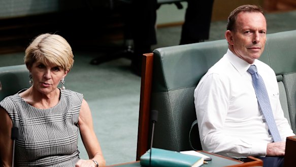 Not happy campers: Julie Bishop and Tony Abbott during a division in the House of Representatives.