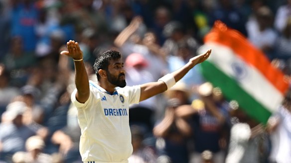 Jasprit Bumrah after bowling Sam Konstas.