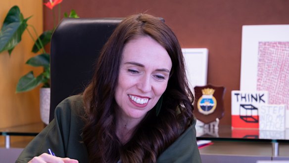 Prime Minister Jacinda Ardern talks with US President-elect Joe Biden on phone at her office in Wellington.
