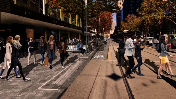 How part of Elizabeth Street could look under a Melbourne City Council plan to make it more pedestrian friendly.
