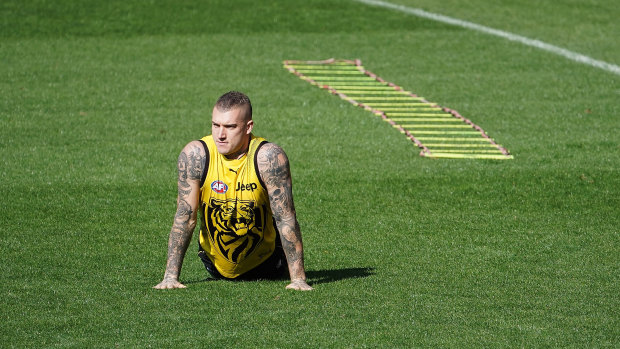 Dustin Martin trained away from the main group on Monday morning.