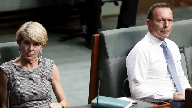Not happy campers: Julie Bishop and Tony Abbott during a division in the House of Representatives.