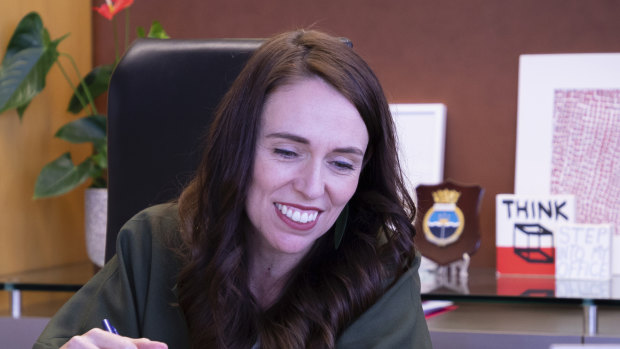 Prime Minister Jacinda Ardern talks with US President-elect Joe Biden on phone at her office in Wellington.