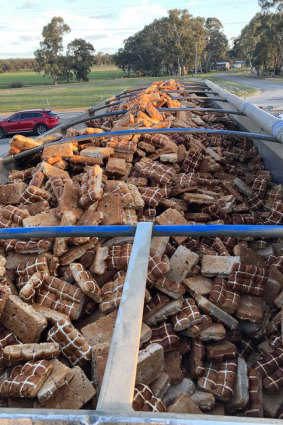 One of the truckloads of hot cross buns sent from Victoria to feed Queensland cattle. 