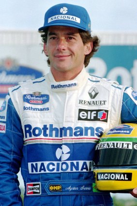 Ayrton Senna poses for photos at the Williams team presentation in January of 1994.