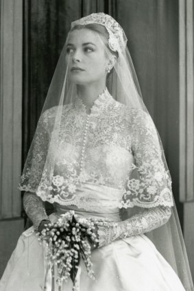 Grace Kelly’s iconic long-sleeved wedding gown.