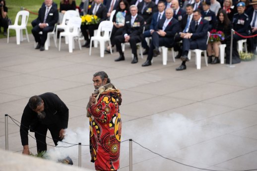 Uncle Mik Edwards (right) and Uncle Shane Clarke (left) during the smoking ceremony.