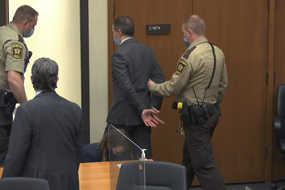 Former Minneapolis police officer Derek Chauvin is taken into custody  after he was found guilty on all three counts in his trial for the 2020 death of George Floyd