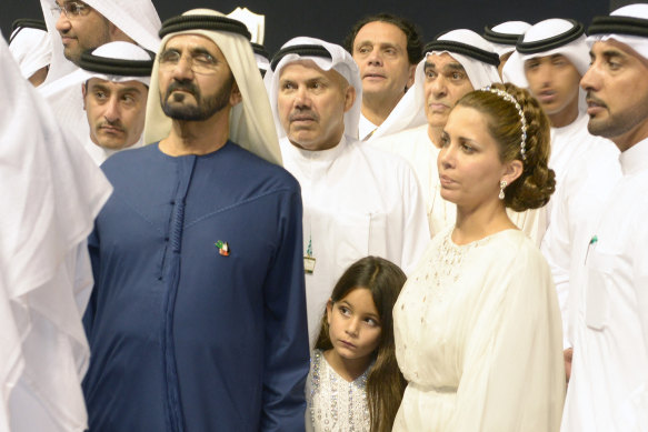 Sheikh Mohammed and Princess Haya with their daughter, Sheikha Al Jalila Bint Mohammed al-Maktoum in 2014.