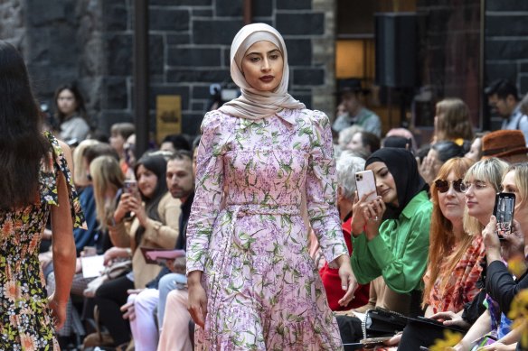 A model showcases designs by Kuwaii during the Urban Garden Runway for Melbourne Fashion Week on Monday. Kuwaii is manufactured in Melbourne. 