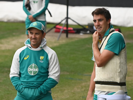 Justin Langer and Pat Cummins in Hobart last January.