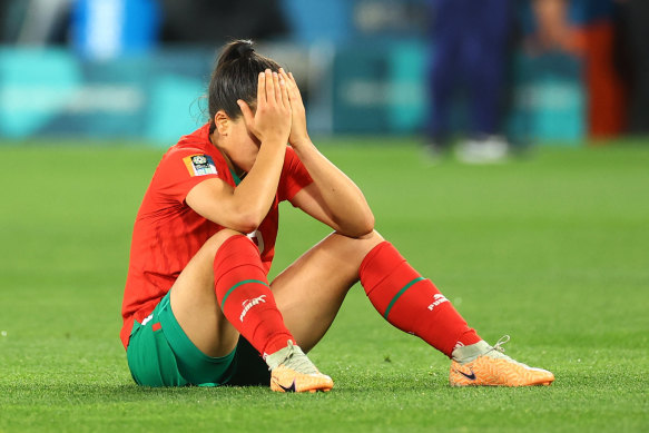 Morocco’s Sakina Ouzraoui after the final whistle.