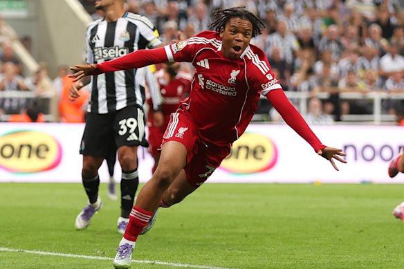 Rio Ngumoha celebrates after scoring the winner.