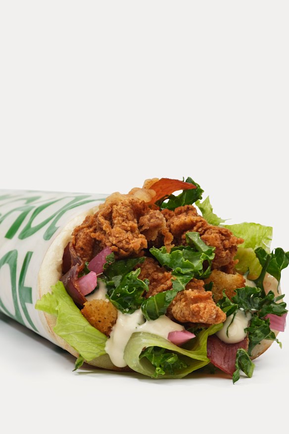 The “Julius wrap” with crispy chicken, caesar dressing and prosciutto. 