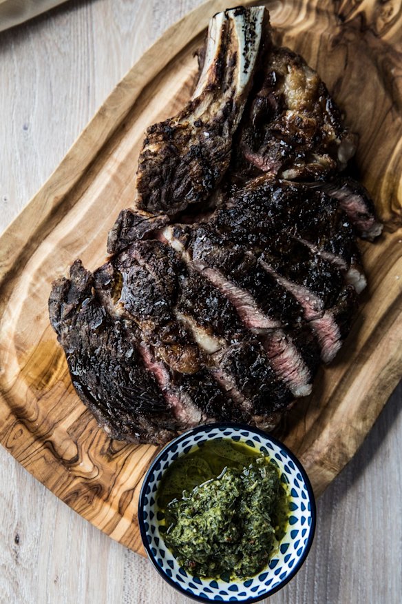 Grass-fed Wagyu flank with chimichurri.