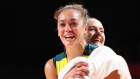 Leilani Mitchell celebrates after the Opals advanced to the quarter-finals.