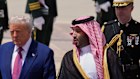 President Donald Trump speaks with Saudi Crown Prince Mohammed bin Salman in Riyadh,