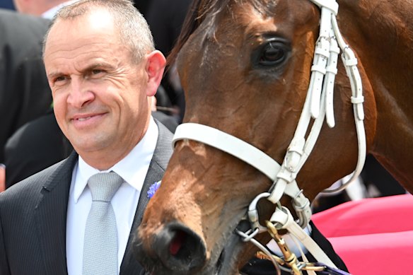 Chris Waller poses with his horse Aeliana.