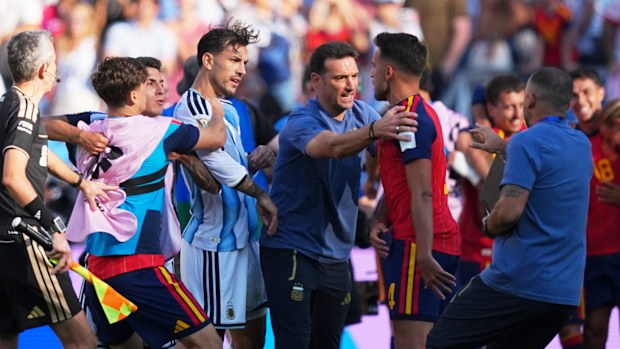 Players from both sides get heated during the final.