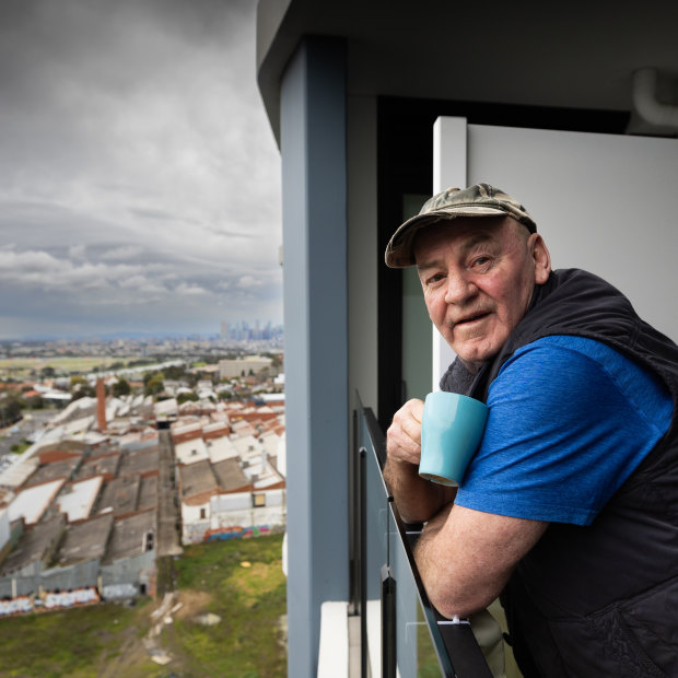Former homeless man Charlie Wheeler moved into a flat in Footscray after being put up in a hotel during the pandemic. 